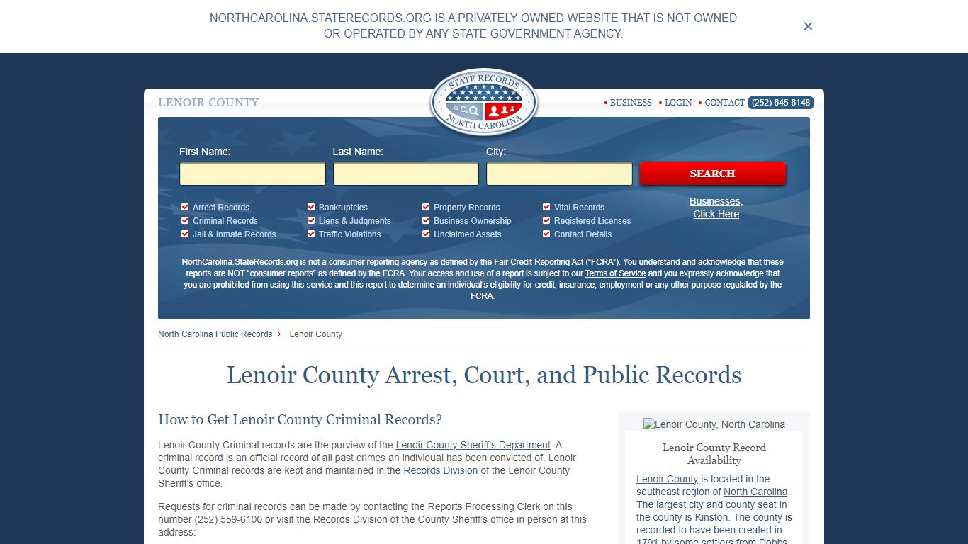 Lenoir County Arrest, Court, and Public Records